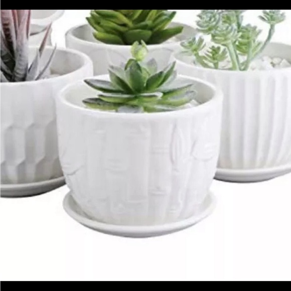 Flower Pot 4 Inch Cylinder Ceramic with connected saucer White (1 Pot) New - Picture 3 of 4